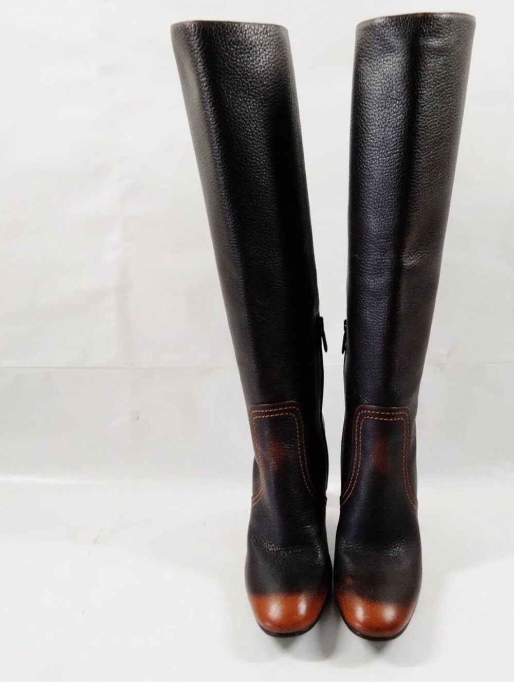 Bottega Veneta Two-Tone Black and Brown Over-the-Knee Leather Boots